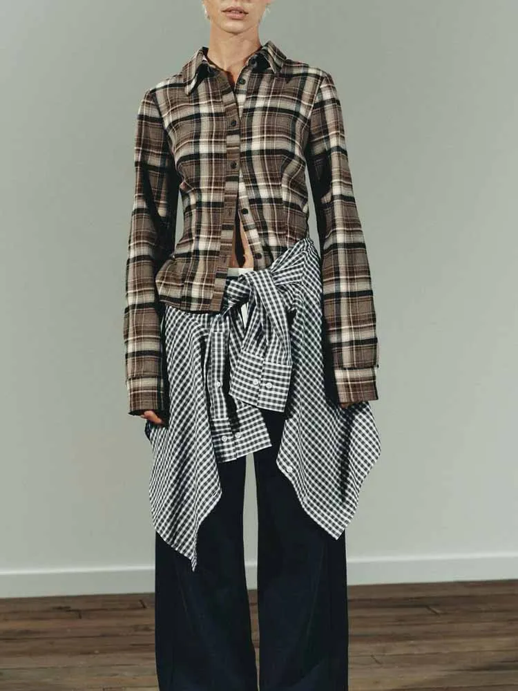 European and American style winter new fashion simple casual women's clothing versatile slim lapel plaid single-breasted shirt
European and American style winter new fashion simple casual women's clothing versatile slim lapel plaid single-breasted shirt