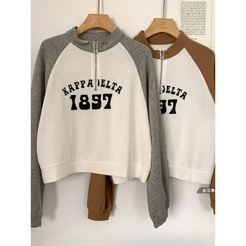 Women's Contrast Color Raglan Sleeve Hoodies Half Zipper Stand Collar Trend Pullovers Letter Printing Loose Sweatshirts
Women's Contrast Color Raglan Sleeve Hoodies Half Zipper Stand Collar Trend Pullovers Letter Printing Loose Sweatshirts