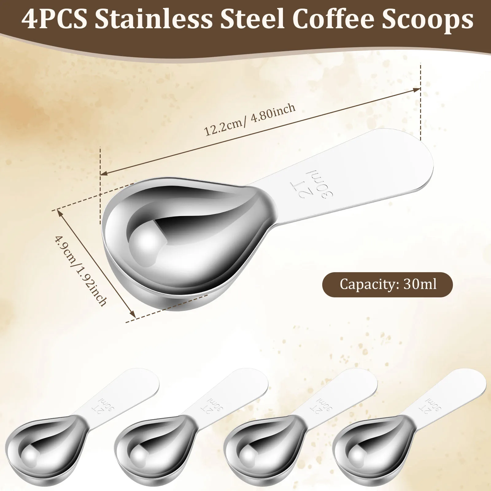 4 шт., кофейные ложки из нержавеющей стали, мерный совок для кофе с градуированной мерной ложкой, 15 мл/30 мл, инструменты для бариста в зернах, чая, сахара
4 шт., кофейные ложки из нержавеющей стали, мерный совок для кофе с градуированной мерной ложкой, 15 мл/30 мл, инструменты для бариста в зернах, чая, сахара