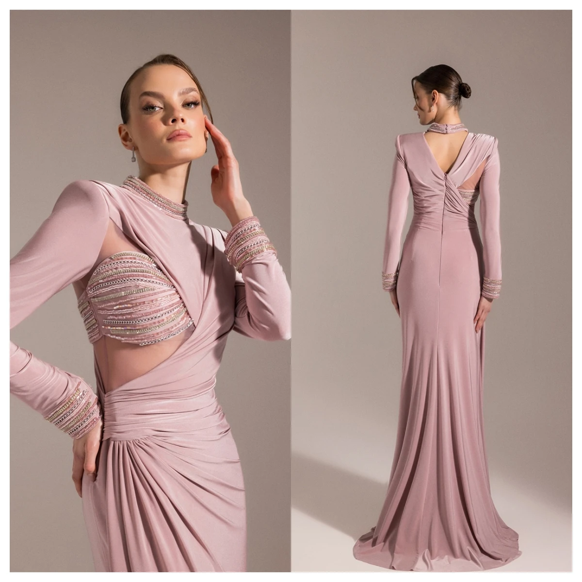 Customized Temperament Pink Chiffon Evening Dress High Collar Long Sleeves Bridal Party Fashion Zipper Back Celebrity
Customized Temperament Pink Chiffon Evening Dress High Collar Long Sleeves Bridal Party Fashion Zipper Back Celebrity