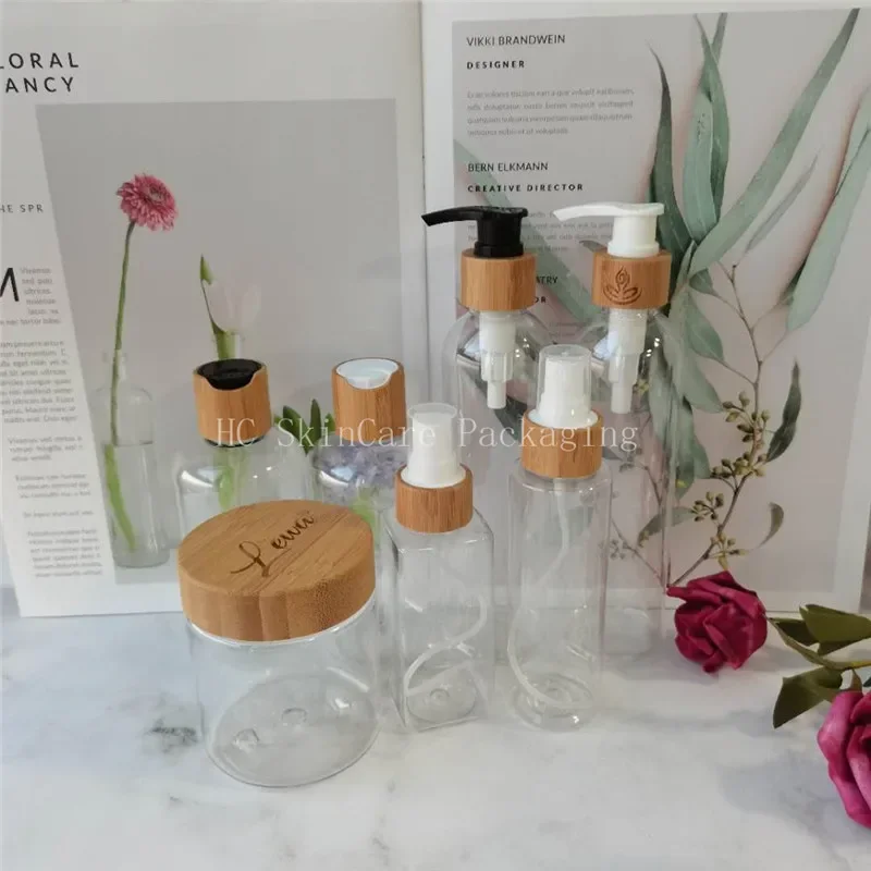 whosesale Custom Logo clear PET plastic cosmetic bottles with bamboo wooden lotion lids Sprayer Dispenser Bottles with bamboocap
whosesale Custom Logo clear PET plastic cosmetic bottles with bamboo wooden lotion lids Sprayer Dispenser Bottles with bamboocap