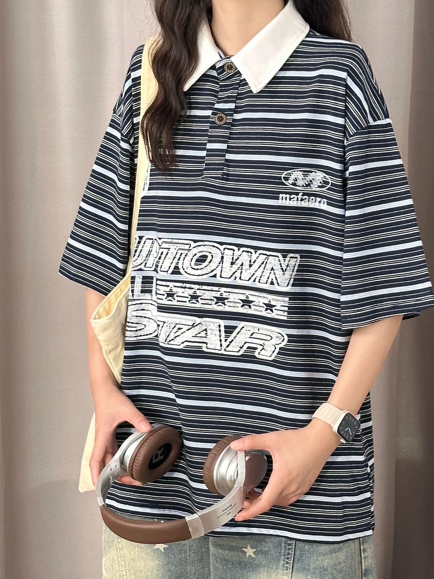 Original American Retro Street Style Striped Shirt Short Sleeve Printed T-Shirt Women's Top Breathable Cotton Summer Wear
Original American Retro Street Style Striped Shirt Short Sleeve Printed T-Shirt Women's Top Breathable Cotton Summer Wear