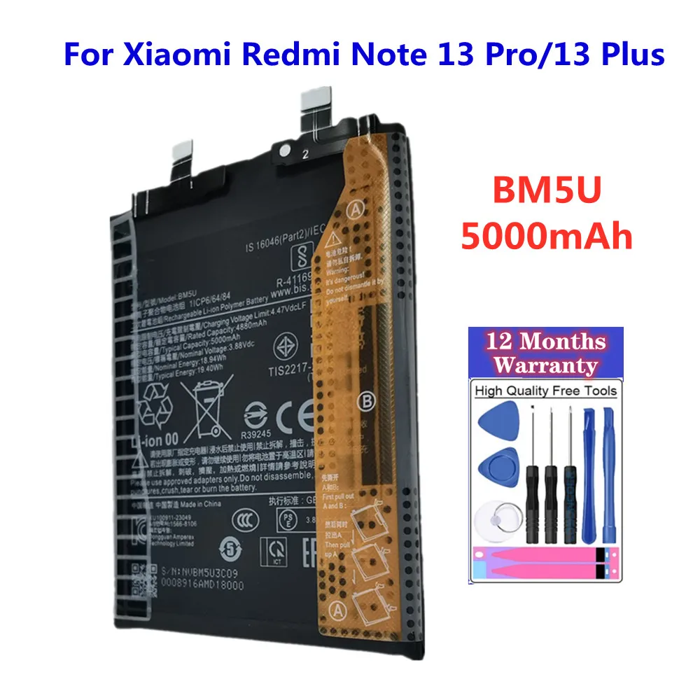 Сменный аккумулятор BM5U емкостью 5000 мАч для Xiaomi Redmi Note 13 Pro/Note 13 Plus/Note 13 Pro + аккумуляторы для телефона + бесплатные инструменты
Сменный аккумулятор BM5U емкостью 5000 мАч для Xiaomi Redmi Note 13 Pro/Note 13 Plus/Note 13 Pro + аккумуляторы для телефона + бесплатные инструменты