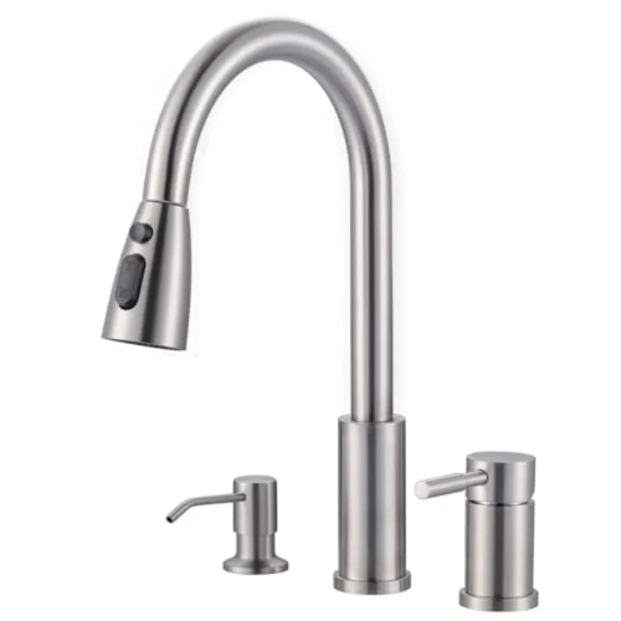 3 Hole Kitchen Faucet with Sprayer - 304 Stainless Steel Kitchen Sink Faucet with Soap Dispenser and Separate Handle 3 Pieces f
3 Hole Kitchen Faucet with Sprayer - 304 Stainless Steel Kitchen Sink Faucet with Soap Dispenser and Separate Handle 3 Pieces f