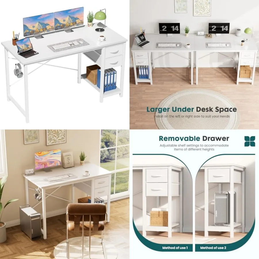 Computer Desk with Drawers, Home Office Gamg Desk with X-Shaped Reforcement, Modern Wood Study Work Table with Side Hook
Computer Desk with Drawers, Home Office Gamg Desk with X-Shaped Reforcement, Modern Wood Study Work Table with Side Hook