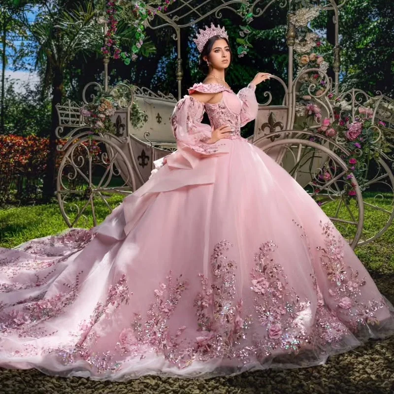 Pink Shiny Quinceanera Dresses Ball Gown Off The Shoulder Sequin Applique Flower Beads Tull Party Birthday Sweet 16 Vestidos 15
Pink Shiny Quinceanera Dresses Ball Gown Off The Shoulder Sequin Applique Flower Beads Tull Party Birthday Sweet 16 Vestidos 15