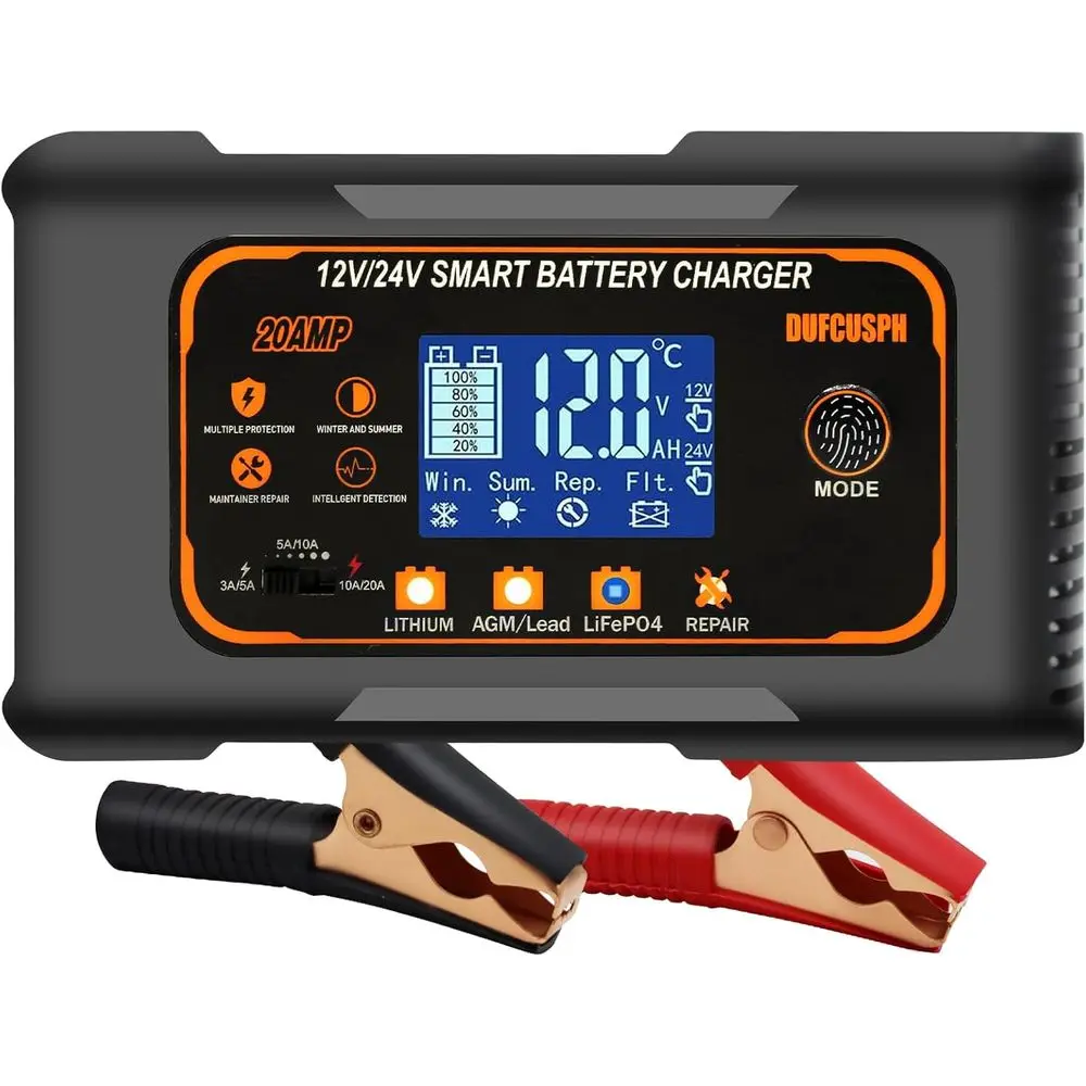 20 Amp Smart Battery Charger for Lifepo4 Lithium AGM Gel Batteries - 12V/20A and 24V/10A Trickle Charger, Maintainer for Boat, M
20 Amp Smart Battery Charger for Lifepo4 Lithium AGM Gel Batteries - 12V/20A and 24V/10A Trickle Charger, Maintainer for Boat, M