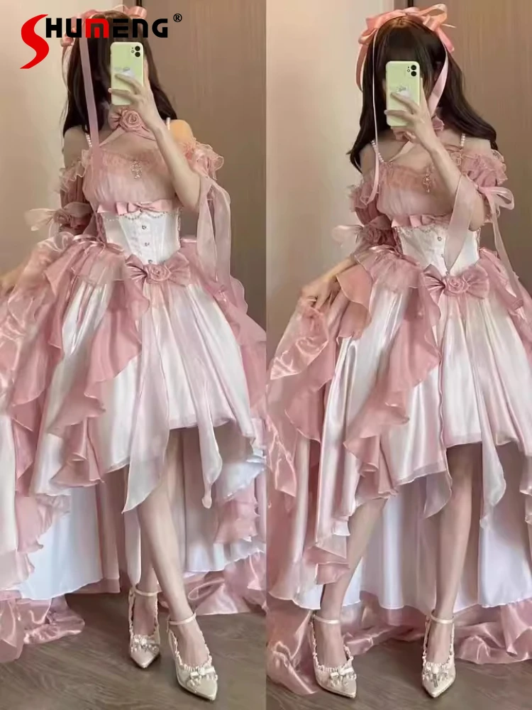 Pink Wedding Dress Lolita Style Dress Sweet Fairy Princess Heavy Industry Trailing Cute Bow Birthday Party Elegant Women Dresses
Pink Wedding Dress Lolita Style Dress Sweet Fairy Princess Heavy Industry Trailing Cute Bow Birthday Party Elegant Women Dresses