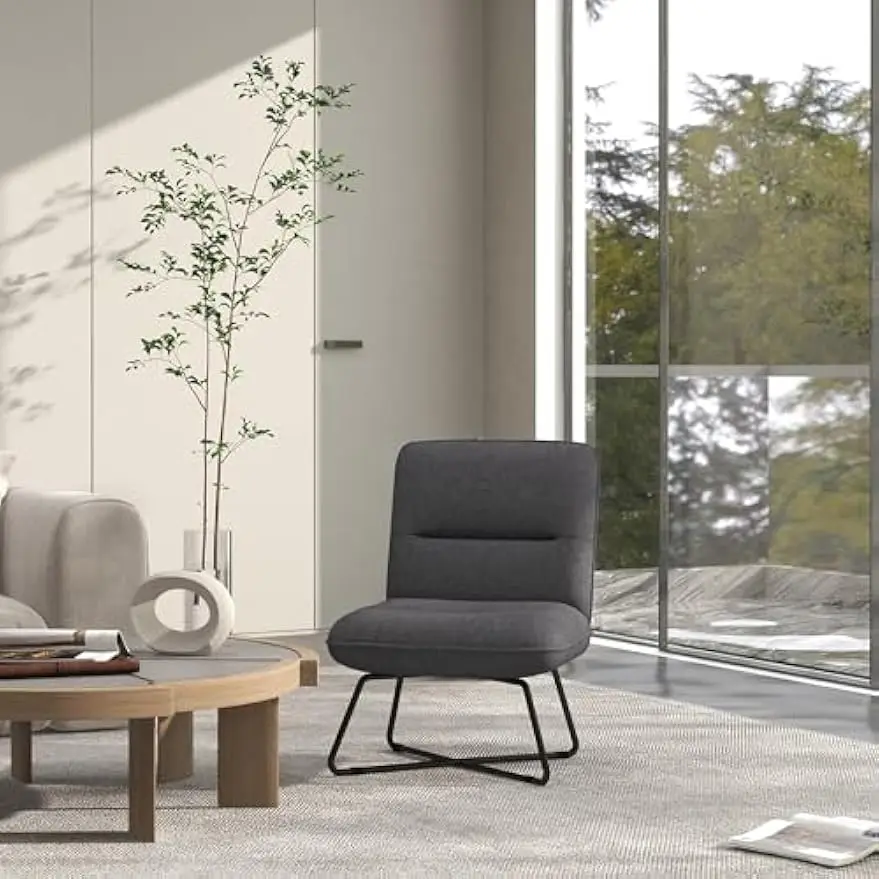 Armless Accent Chair, Upholstered Slipper Chair for Living Room with Crossed Steel Legs, Dark Gray
Armless Accent Chair, Upholstered Slipper Chair for Living Room with Crossed Steel Legs, Dark Gray
