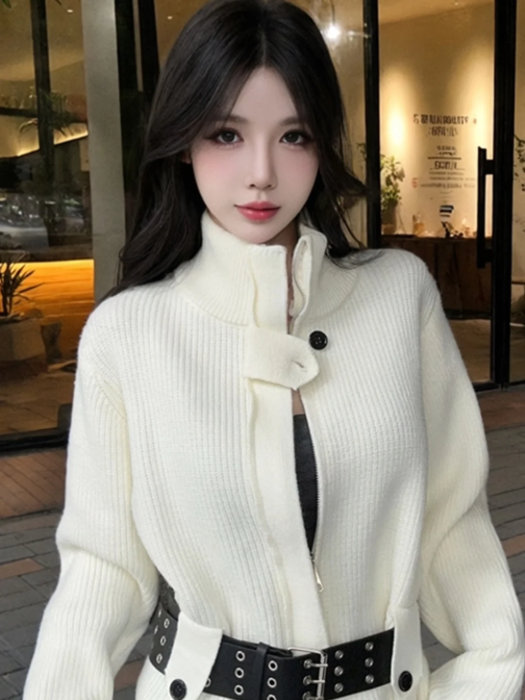 American Style Thickened Knitted Zipper Half High Collar Open Cardigan Women's Autumn Winter Fashion Sense Waist Belted Top
American Style Thickened Knitted Zipper Half High Collar Open Cardigan Women's Autumn Winter Fashion Sense Waist Belted Top
