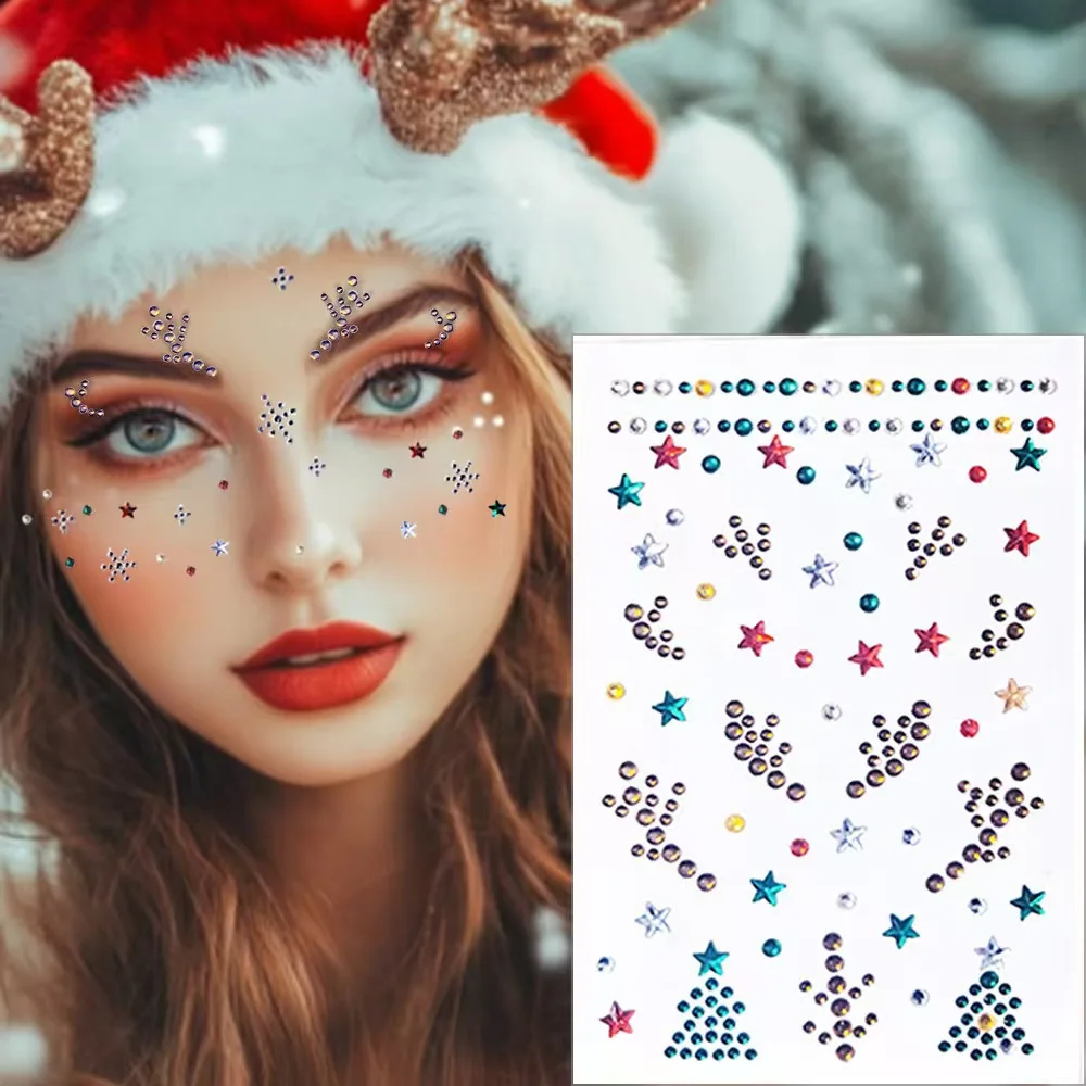Cartoon Christmas Face Stickers Acrylic Diamond Forehead Gems Reindeer Antler Tree Colorful Self Adhesive Set
Cartoon Christmas Face Stickers Acrylic Diamond Forehead Gems Reindeer Antler Tree Colorful Self Adhesive Set