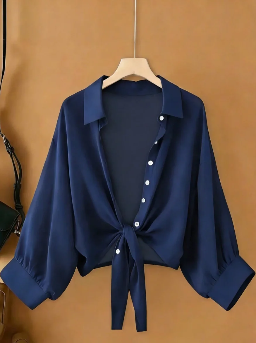 New batwing sleeve cardigan, short casual chiffon shawl, navy blue women's shirt
New batwing sleeve cardigan, short casual chiffon shawl, navy blue women's shirt