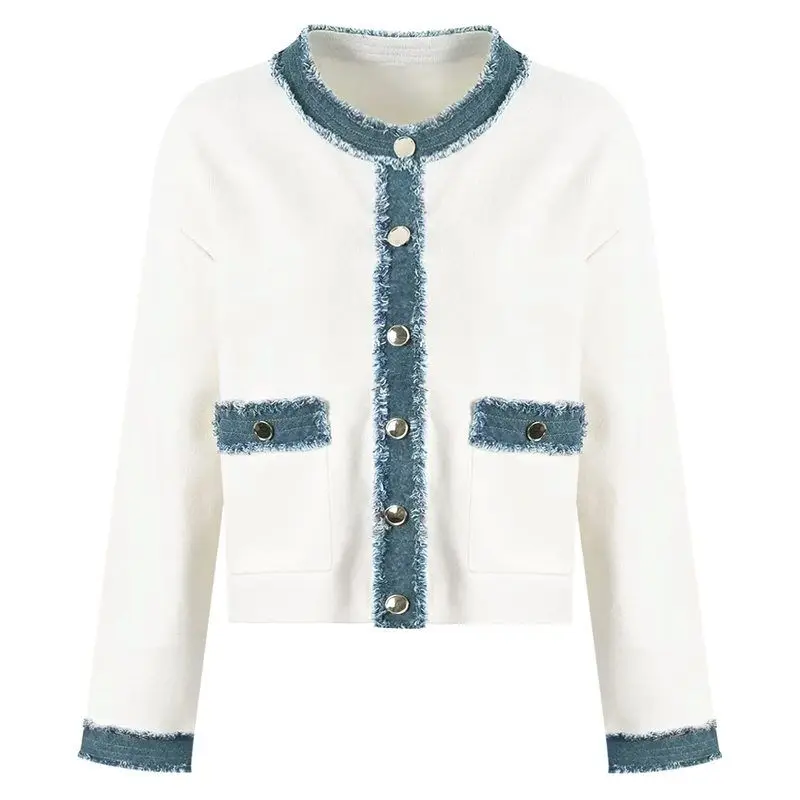 Fashionable Long Sleeve round Neck Knitted Denim Top Versatile Spring Autumn Women's Quality Clothing Straight Cut Single Piece
Fashionable Long Sleeve round Neck Knitted Denim Top Versatile Spring Autumn Women's Quality Clothing Straight Cut Single Piece