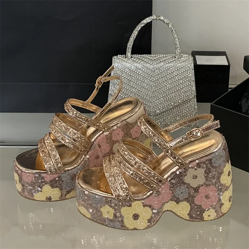 Aneikeh Summer Sequin Narrow Band Thick Bottom Rhinestone Women Sandals Summer Buckle Strap Platform Wedges High Heels Shoes
Aneikeh Summer Sequin Narrow Band Thick Bottom Rhinestone Women Sandals Summer Buckle Strap Platform Wedges High Heels Shoes