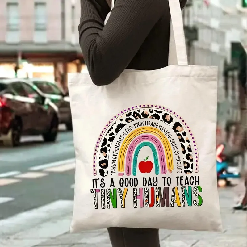 Aesthetic Boho Rainbow Teacher Canvas Tote Bag - Leopard Print "Tiny Humans" Reusable Shoulder Bag, Durable Canvas Handbag
Aesthetic Boho Rainbow Teacher Canvas Tote Bag - Leopard Print "Tiny Humans" Reusable Shoulder Bag, Durable Canvas Handbag