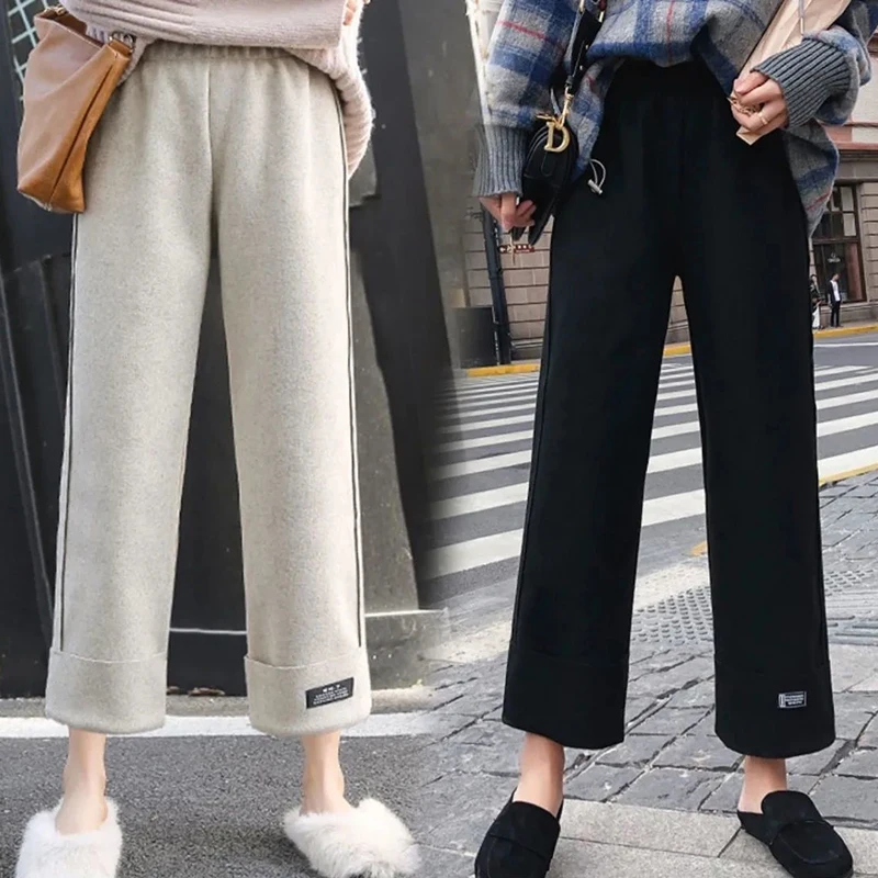 Women'S Casual Woolen Wide Leg Pants Korean Fashion Elastic Waist Baggy Trousers All-Match Large Size Stretch Ankle-Length Pant
Women'S Casual Woolen Wide Leg Pants Korean Fashion Elastic Waist Baggy Trousers All-Match Large Size Stretch Ankle-Length Pant