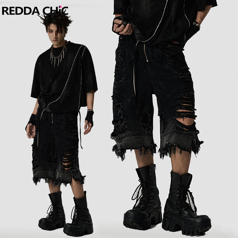 REDDACHiC Destroyed Denim Bermuda Pants for Men Vintage Patchwork Frayed Hole Wide Leg Cargo Short Pants Alt Harajuku Streetwear 
REDDACHiC Destroyed Denim Bermuda Pants for Men Vintage Patchwork Frayed Hole Wide Leg Cargo Short Pants Alt Harajuku Streetwear