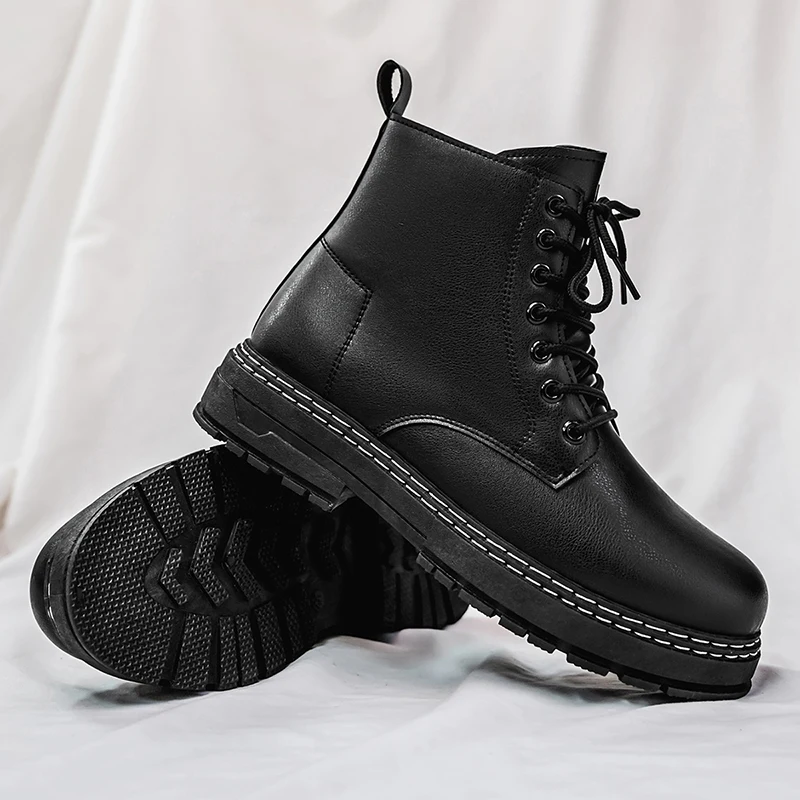 Men's Black Leather Combat Boots - Lace-Up High-Top Casual Ankle Boots for Outdoor Work
Men's Black Leather Combat Boots - Lace-Up High-Top Casual Ankle Boots for Outdoor Work