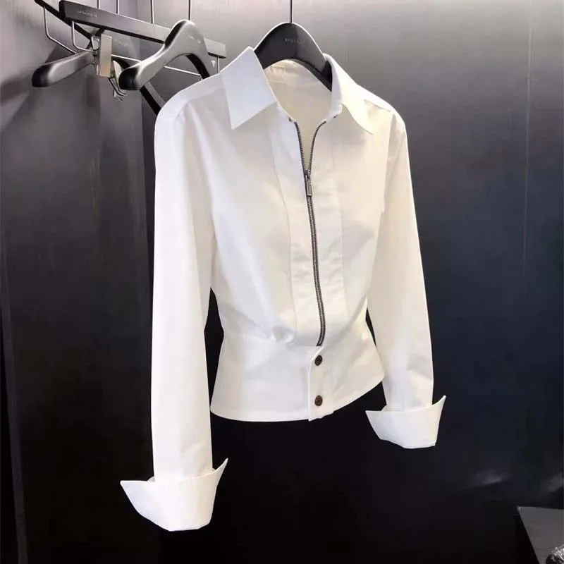 Fashion Polo Collar Waist Zipper Shirt Women's Long Sleeve 2026 New White Style Slim Top Elegant Casual All-match Blouse Ladies
Fashion Polo Collar Waist Zipper Shirt Women's Long Sleeve 2026 New White Style Slim Top Elegant Casual All-match Blouse Ladies