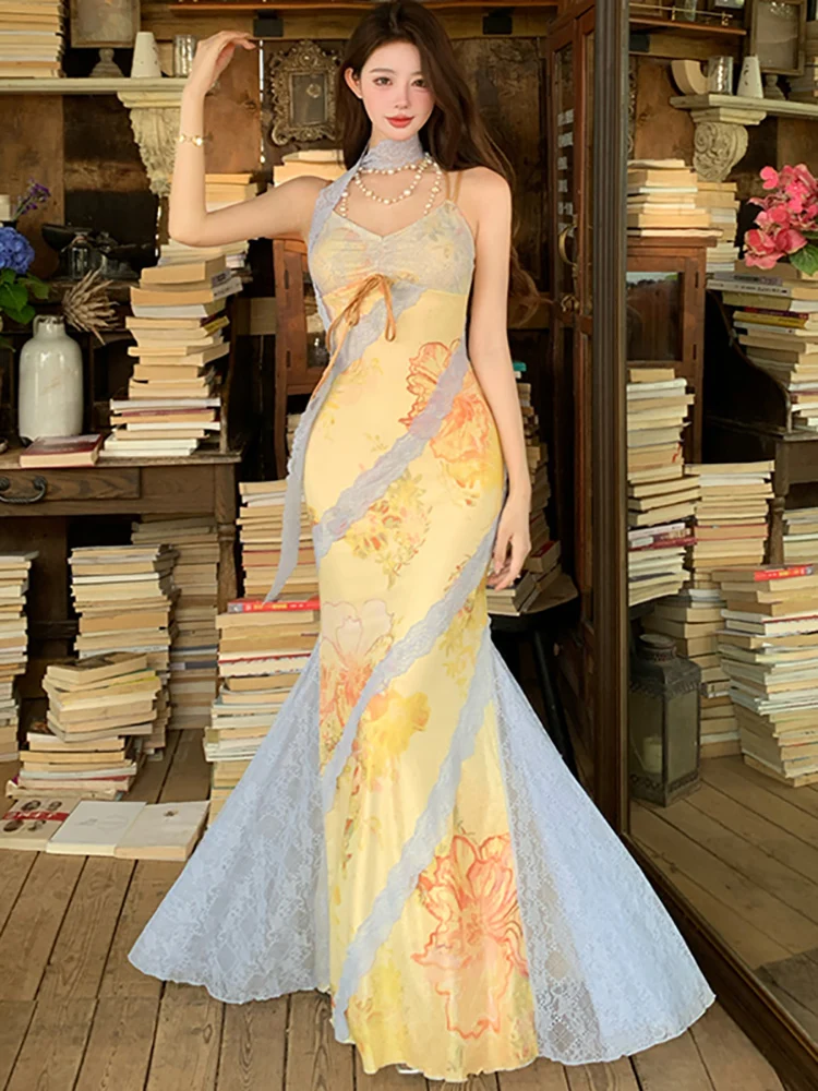 2025 Floral Mesh Patchwork Lace Ruffled Maxi Dress Summer Elegant Sling Sexy Dress Women Korean Fashion Luxury Party Night Dress
2025 Floral Mesh Patchwork Lace Ruffled Maxi Dress Summer Elegant Sling Sexy Dress Women Korean Fashion Luxury Party Night Dress