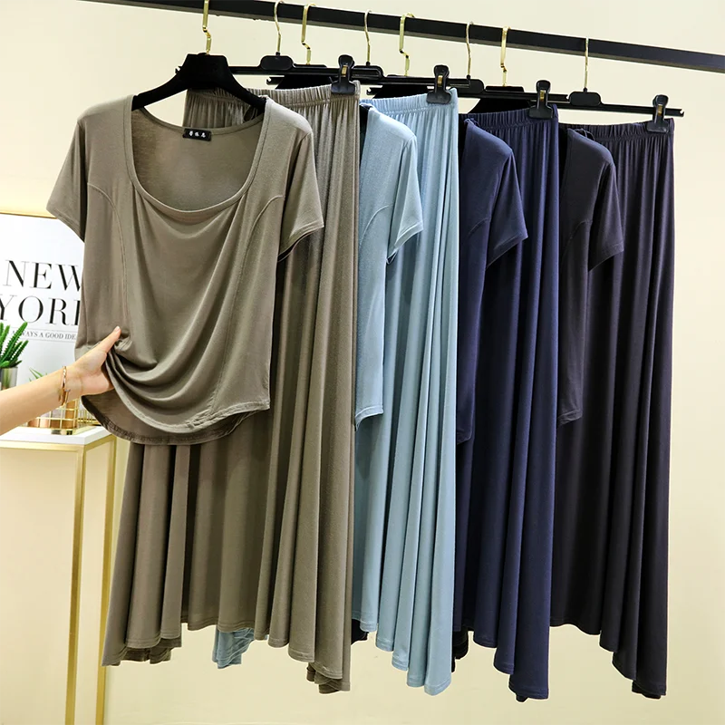 Modal Short Sleeve T-Shirt Skirt Home Clothes Set Women Summer Thin Loose Slimming Two-Piece Set Casual Style Square Collar
Modal Short Sleeve T-Shirt Skirt Home Clothes Set Women Summer Thin Loose Slimming Two-Piece Set Casual Style Square Collar