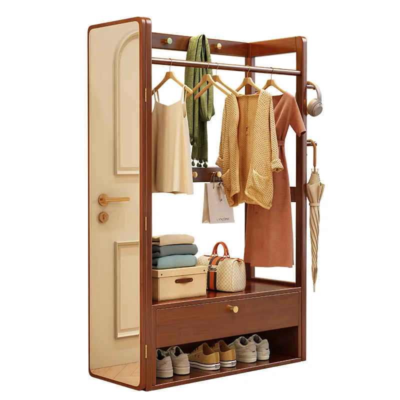 Solid wood coat rack Floor to ceiling bedroom household hanger mirror integrated shelf
Solid wood coat rack Floor to ceiling bedroom household hanger mirror integrated shelf