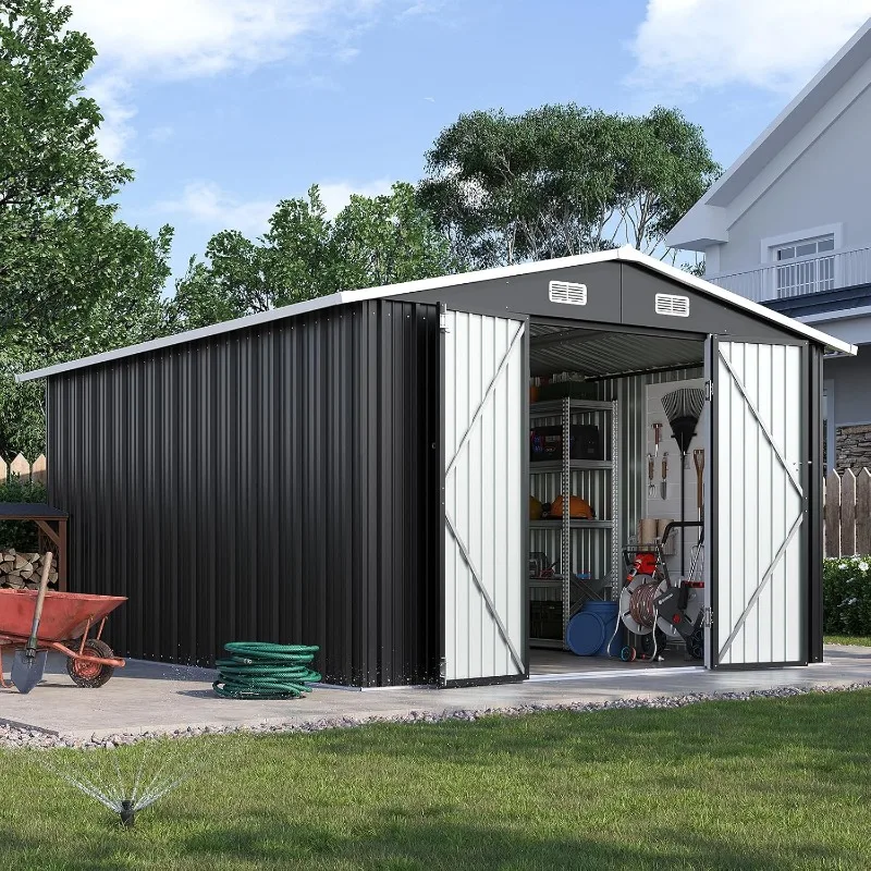 10x12FT Outdoor Storage Shed, Metal Garden Shed with Lockable Double Doors & Sloping Roof, Weather, Poolside Black
10x12FT Outdoor Storage Shed, Metal Garden Shed with Lockable Double Doors & Sloping Roof, Weather, Poolside Black