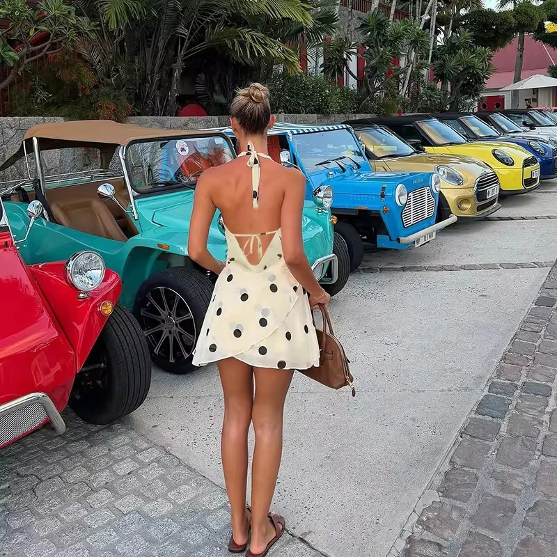 2026 Polka Dot Mini Dress Halter Neck Draped Backless Sleeveless Tie Back Casual Party Tea Party Slim Short Dress
2026 Polka Dot Mini Dress Halter Neck Draped Backless Sleeveless Tie Back Casual Party Tea Party Slim Short Dress