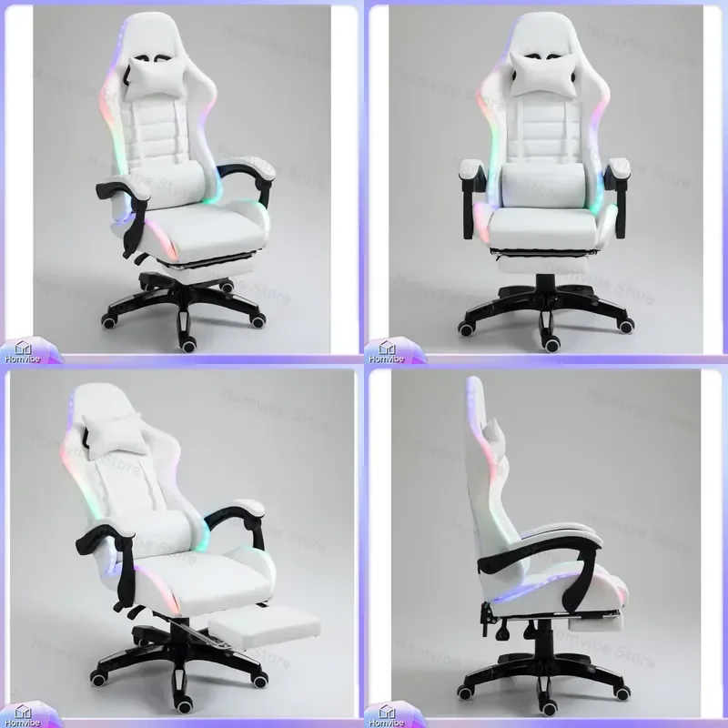 White PU Leather Gaming Chair with RGB LED Lights Massage Function Built-in Speakers Racing Style Ergonomic Design for PC
White PU Leather Gaming Chair with RGB LED Lights Massage Function Built-in Speakers Racing Style Ergonomic Design for PC