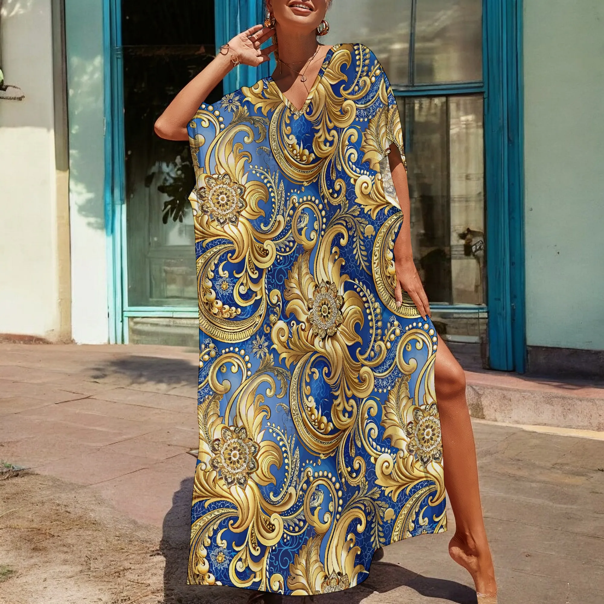 Afrocentric Floral Kaftan Dress Women's V-Neck Elegant Maxi Dress S-3XL Casual Summer Beach Wear
Afrocentric Floral Kaftan Dress Women's V-Neck Elegant Maxi Dress S-3XL Casual Summer Beach Wear