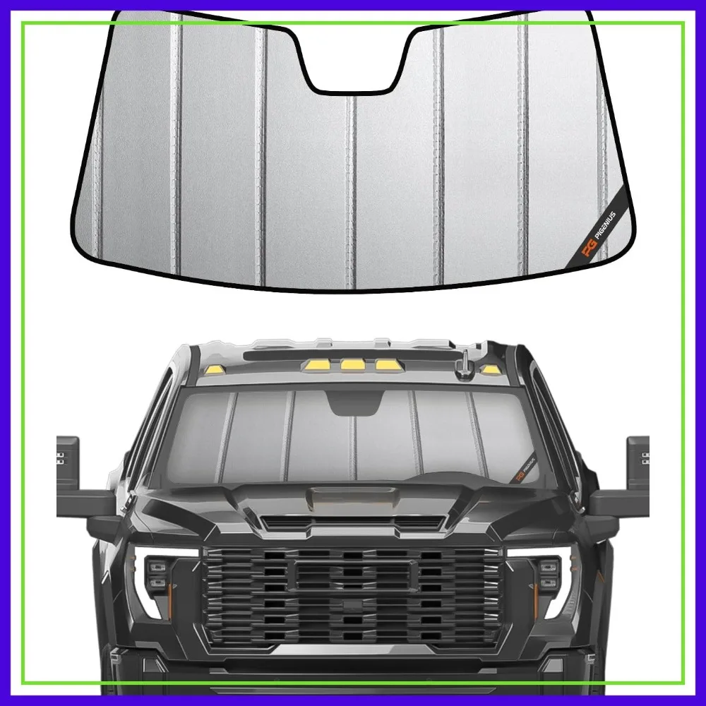 Windshield Sun Shade for Chevy Silverado & GMC Sierra 1500/2500/3500 2019-2026 (WT, Custom, Pro Trims) - Non-HUD Models Only, Premium Grey Leather Finish
Windshield Sun Shade for Chevy Silverado & GMC Sierra 1500/2500/3500 2019-2026 (WT, Custom, Pro Trims) - Non-HUD Models Only, Premium Grey Leather Finish