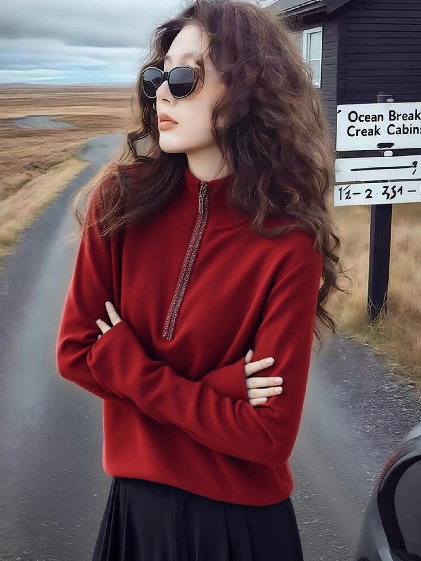 Cherry Red Knitted Long Sve Sweater f Zip Women's Base Layer White Enhancing Faionable Autumn Winter Top Korean Sle...
Cherry Red Knitted Long Sve Sweater f Zip Women's Base Layer White Enhancing Faionable Autumn Winter Top Korean Sle...
