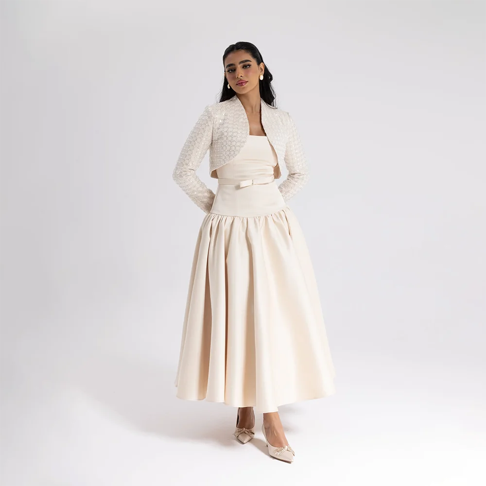 Arab Evening Dress Customized with Jacket Long Sleeves 2-piece Elegant Eid Al Fitr Evening Dress Strapless A Line Prom Gown
Arab Evening Dress Customized with Jacket Long Sleeves 2-piece Elegant Eid Al Fitr Evening Dress Strapless A Line Prom Gown