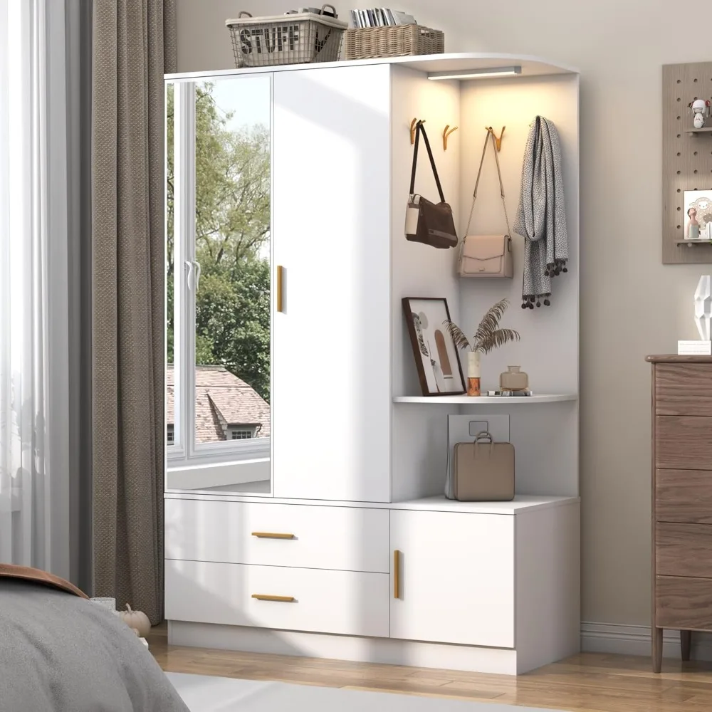 Armoire Wardrobe Closet, with Mirror and Sensor Light, Bedroom Armoire with 3 Doors 2 Drawers, Modern Wooden Large Wardrobe
Armoire Wardrobe Closet, with Mirror and Sensor Light, Bedroom Armoire with 3 Doors 2 Drawers, Modern Wooden Large Wardrobe