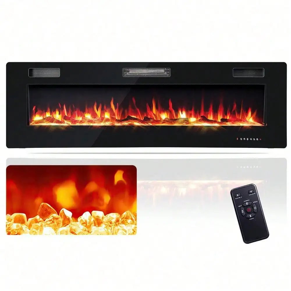 60 Inches Electric Ultra-thin Fireplace Recessed & Wall Mounted w/ Log Crystals
60 Inches Electric Ultra-thin Fireplace Recessed & Wall Mounted w/ Log Crystals