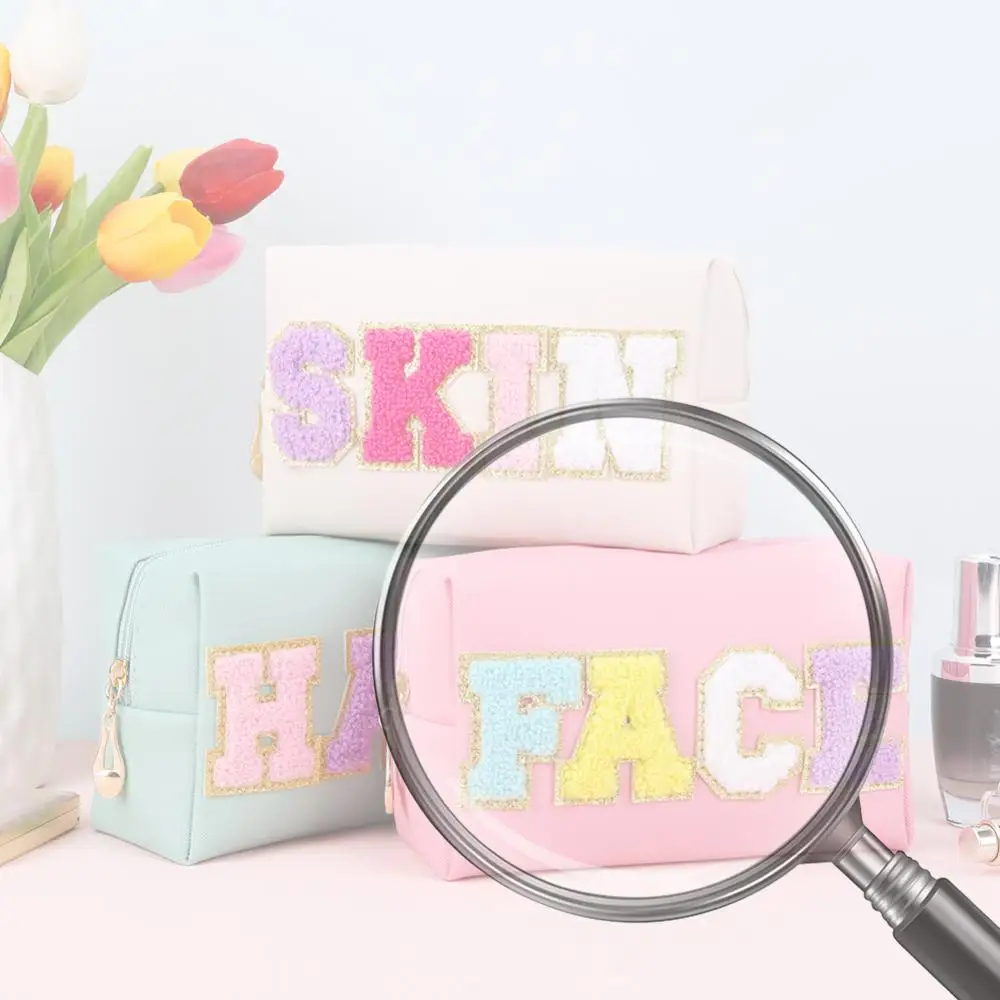 3 шт. водонепроницаемая сумка для туалетных принадлежностей с нашивками из синели с буквами для лица, сумка для волос на молнии, искусственная кожа для дорожных аксессуаров
3 шт. водонепроницаемая сумка для туалетных принадлежностей с нашивками из синели с буквами для лица, сумка для волос на молнии, искусственная кожа для дорожных аксессуаров