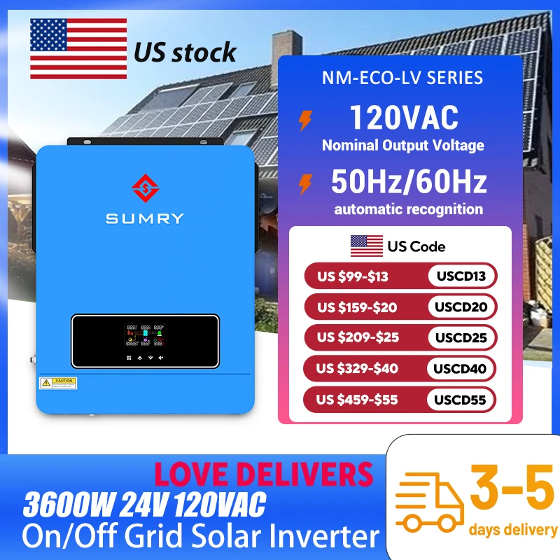 Sumry on/off Grid Solar Inverter 3600w Hybrid Pure Sine Wave Inverter for Home 120v 120A MPPT Solar Charge Dual Output 50/60hz
Sumry on/off Grid Solar Inverter 3600w Hybrid Pure Sine Wave Inverter for Home 120v 120A MPPT Solar Charge Dual Output 50/60hz