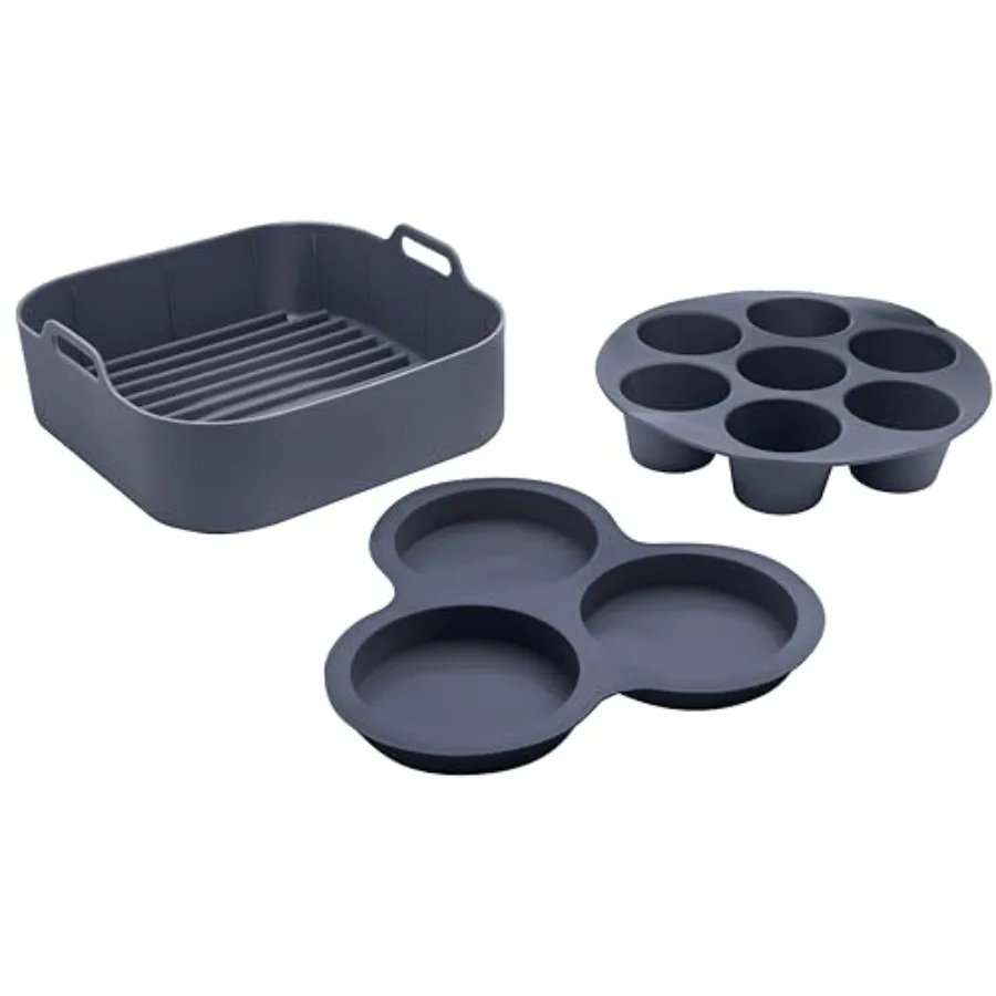 Air Fryer Accessories Set - 3 Piece Silicone Liner, Egg Bite Cooker, 7-Hole Cupcake Mold for Cooking, Black, BPA-Free Nonstick
Air Fryer Accessories Set - 3 Piece Silicone Liner, Egg Bite Cooker, 7-Hole Cupcake Mold for Cooking, Black, BPA-Free Nonstick