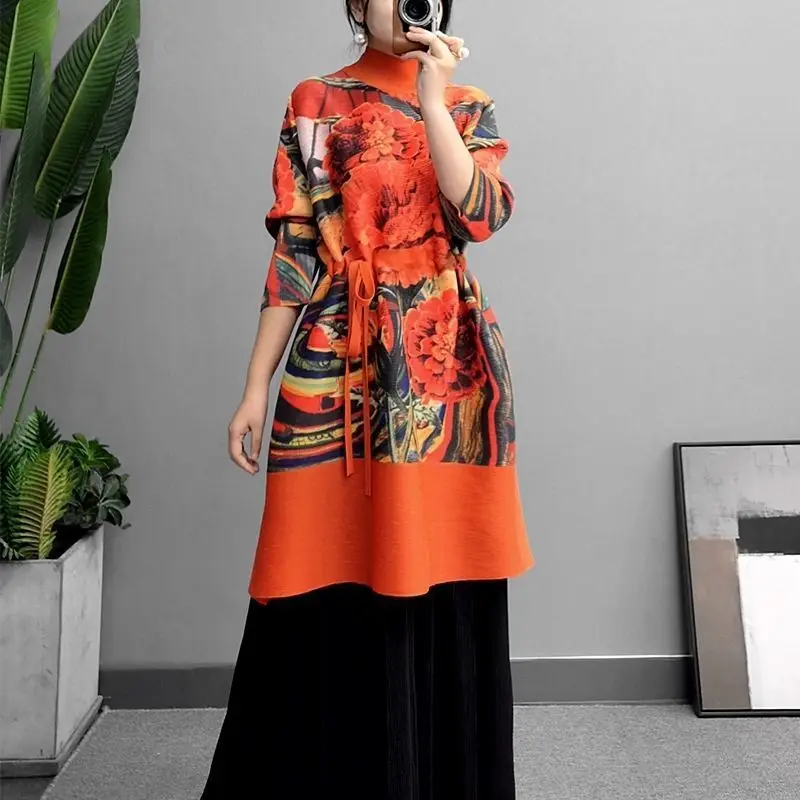 Pleated Dress Loose Retro Print Dress Autumn printed dress, medium length, loose fitting, oversized women's fashion
Pleated Dress Loose Retro Print Dress Autumn printed dress, medium length, loose fitting, oversized women's fashion