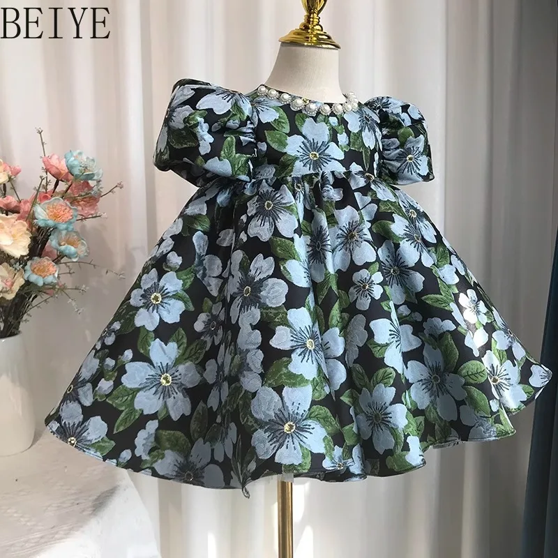 Black Blue Floral Print Girls Formal Dress Puff Short Sleeve Pearl Neck Kids Dress Wedding Flower Girl Piano Party Tutu Gown
Black Blue Floral Print Girls Formal Dress Puff Short Sleeve Pearl Neck Kids Dress Wedding Flower Girl Piano Party Tutu Gown