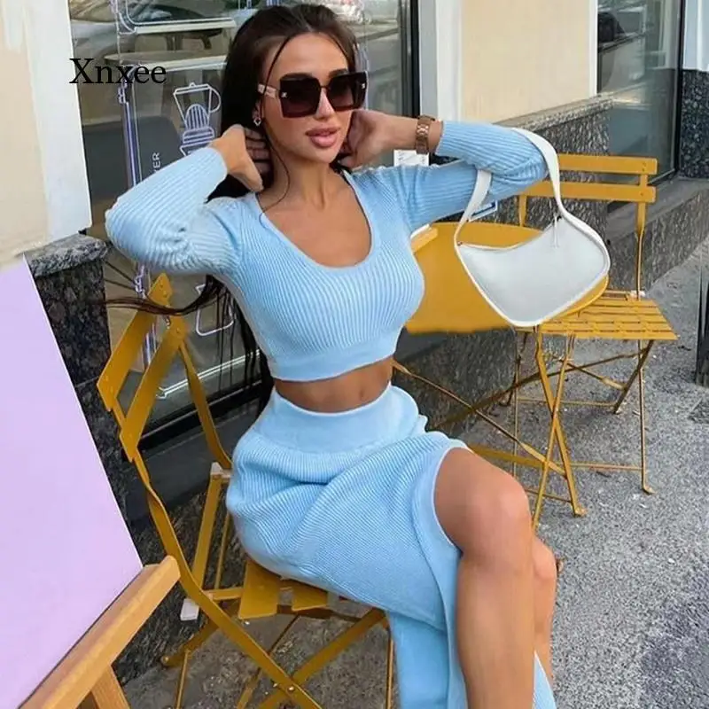 Autumn and Winter Women's New Foreign Trade Clothing Solid Color Long-Sleeved Fashion Sexy Split Long Skirt Two-Piece Sweater
Autumn and Winter Women's New Foreign Trade Clothing Solid Color Long-Sleeved Fashion Sexy Split Long Skirt Two-Piece Sweater