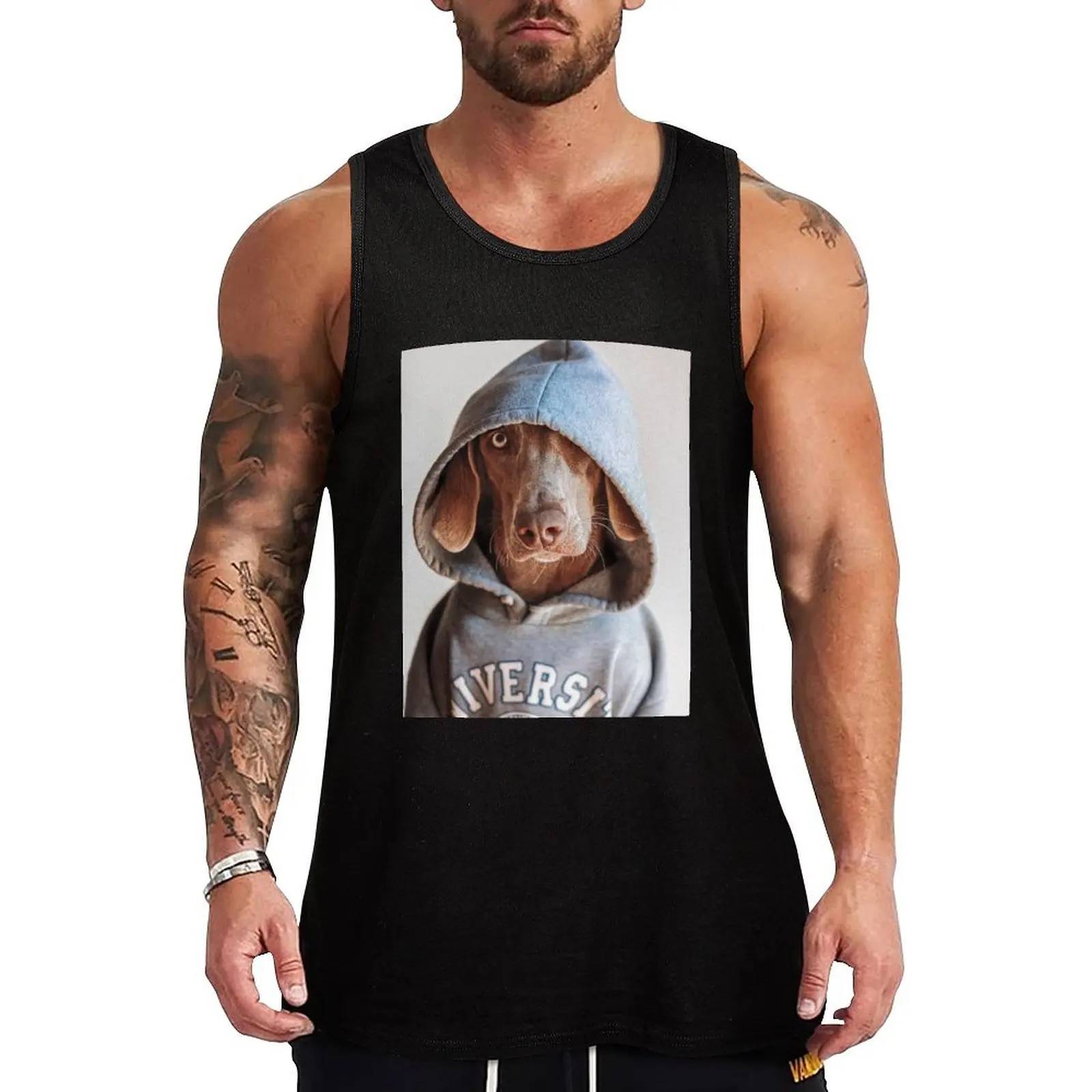 Weimaraner dog wearing a gray University sweatshirt Tank Top Gym Tank Top Quick Dry Sleeveless Fitness Shirt
Weimaraner dog wearing a gray University sweatshirt Tank Top Gym Tank Top Quick Dry Sleeveless Fitness Shirt