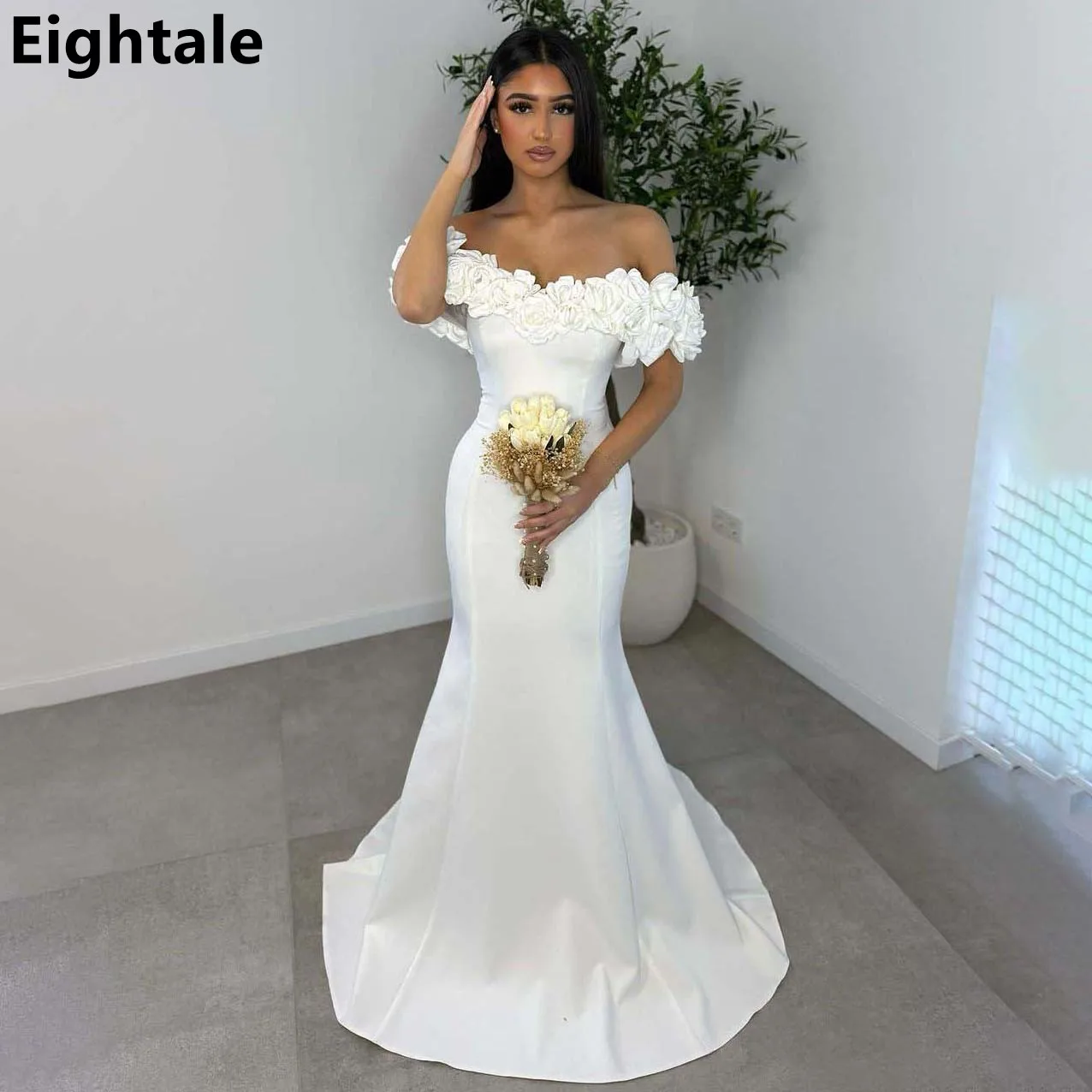 Eightale Thick Satin White Mermaid Evening Dress Off Shoulder Prom Party Dress 3D FLowers Women Dubai Formal Gowns Customized
Eightale Thick Satin White Mermaid Evening Dress Off Shoulder Prom Party Dress 3D FLowers Women Dubai Formal Gowns Customized
