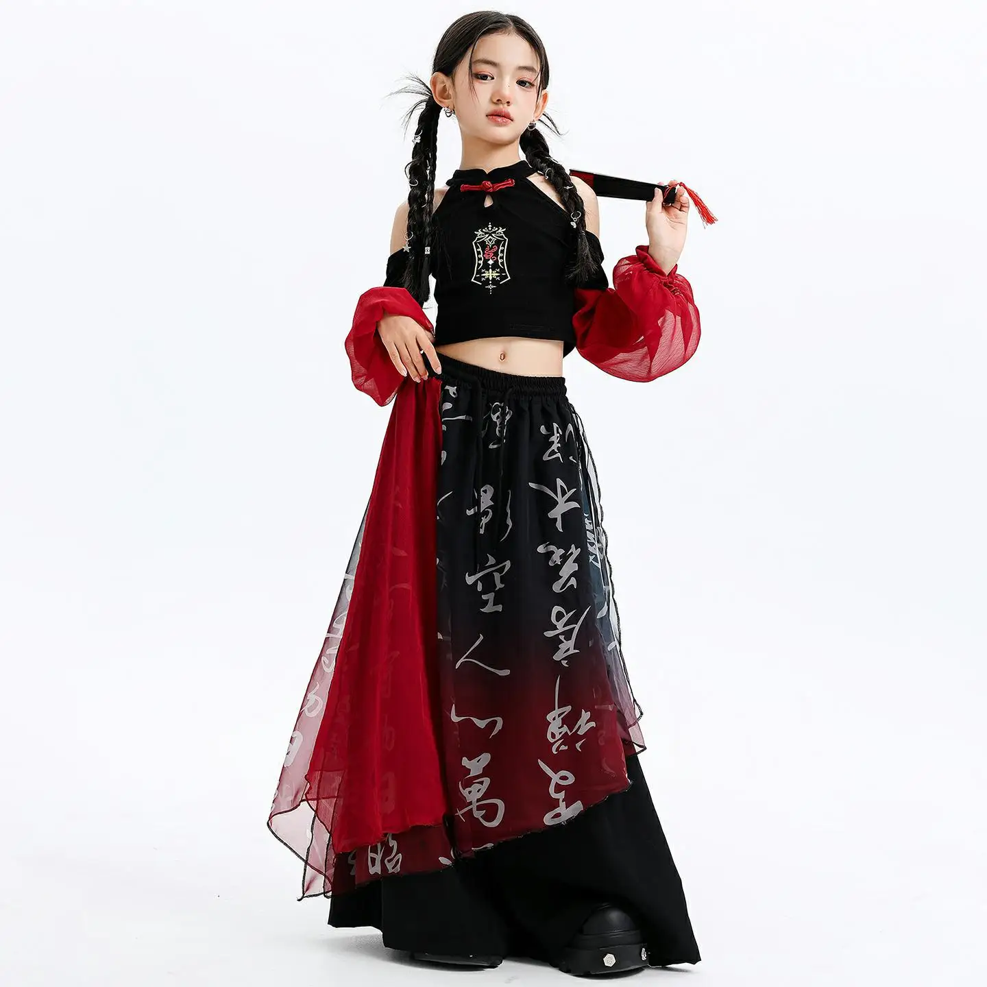 Kid Chinese Style Kpop Hip Hop Clothing Black Red Off Shoulder Crop Top 2 Layered Wide Leg Pants for Girl Dance Costumes Clothes
Kid Chinese Style Kpop Hip Hop Clothing Black Red Off Shoulder Crop Top 2 Layered Wide Leg Pants for Girl Dance Costumes Clothes