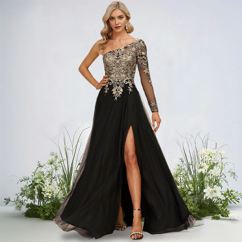 Luxury Black A-Line Evening Gown 2025 One Shoulder Floor-Length Lace Dress With Sequin Prom Attire Formal Wedding Party
Luxury Black A-Line Evening Gown 2025 One Shoulder Floor-Length Lace Dress With Sequin Prom Attire Formal Wedding Party