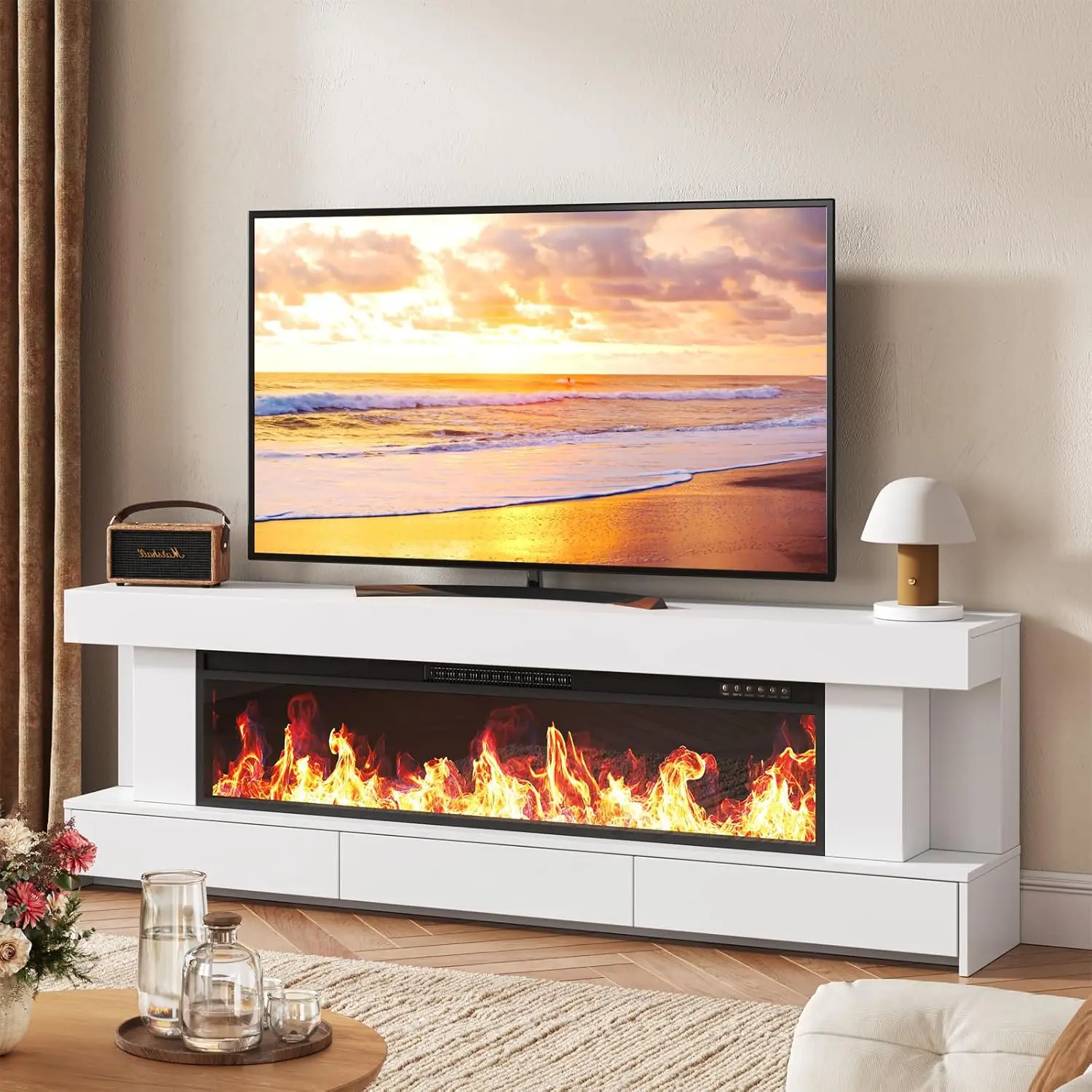 Modern White Fireplace TV Stand with 47' Electric Heater, 3 Drawers, 12 Flame Colors for Living Room
Modern White Fireplace TV Stand with 47' Electric Heater, 3 Drawers, 12 Flame Colors for Living Room