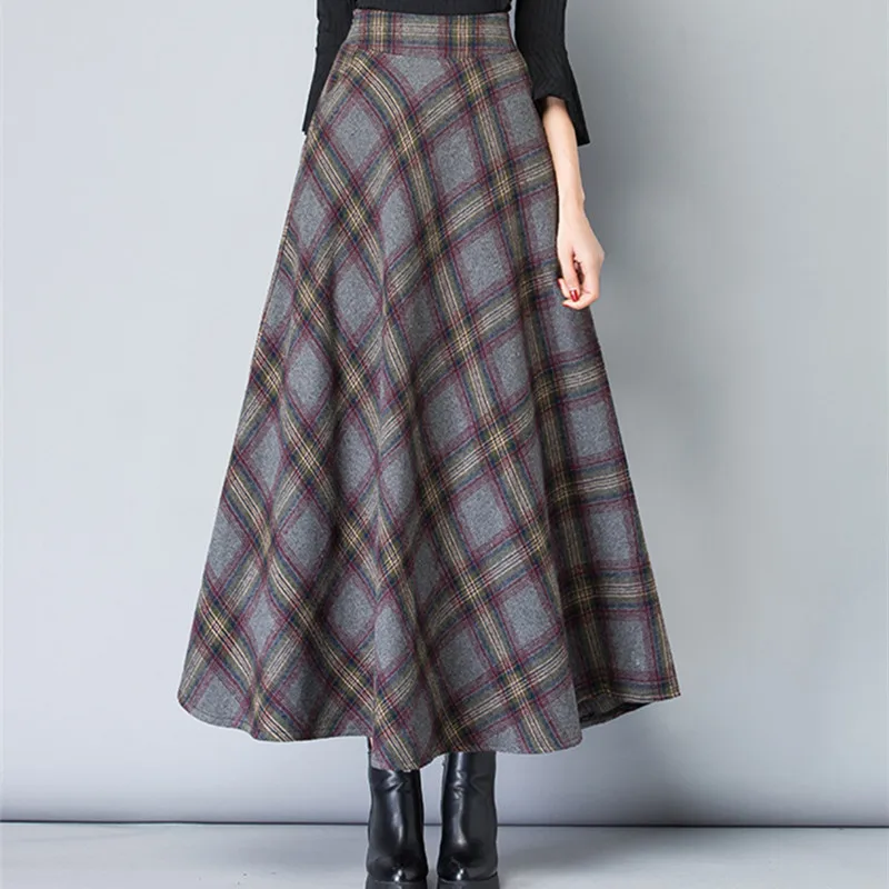 Winter Women Long Woolen Skirt High Waist Vintage Pocket Loose Maxi Skirt Female Tweed Plaid Skirts
Winter Women Long Woolen Skirt High Waist Vintage Pocket Loose Maxi Skirt Female Tweed Plaid Skirts