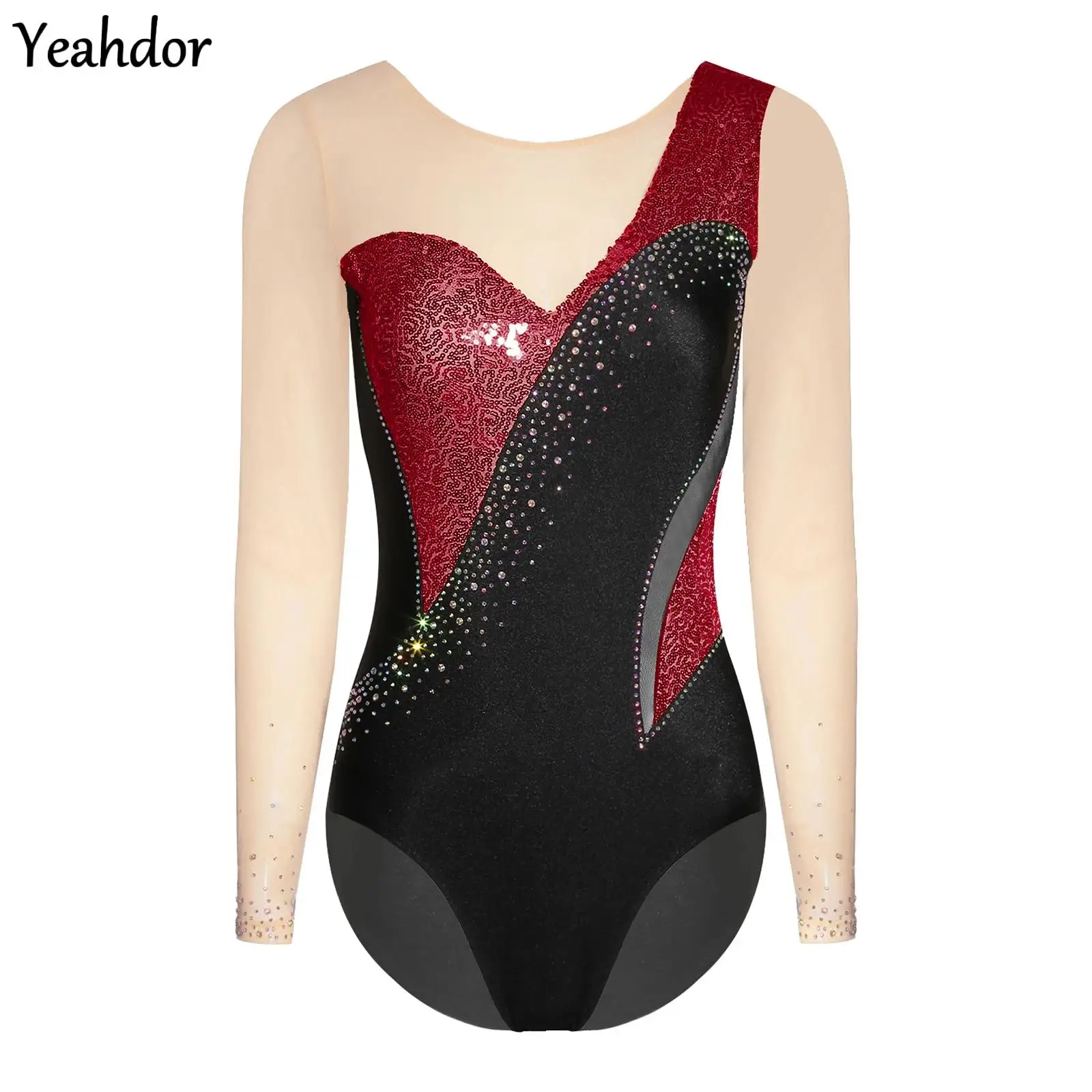 Women Sequin Gymnastics Dance Jumpsuit Long Sleeve Ballet Leotard Bodysuits Sheer Mesh Artistic Skating Performance Dancewear
Women Sequin Gymnastics Dance Jumpsuit Long Sleeve Ballet Leotard Bodysuits Sheer Mesh Artistic Skating Performance Dancewear