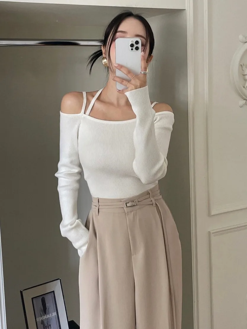 Spring New Sle Women's Slim Fit Long Sve Knitted Top Faionable Sexy Strap One oulder Trendy Korean Version Knitwear
Spring New Sle Women's Slim Fit Long Sve Knitted Top Faionable Sexy Strap One oulder Trendy Korean Version Knitwear