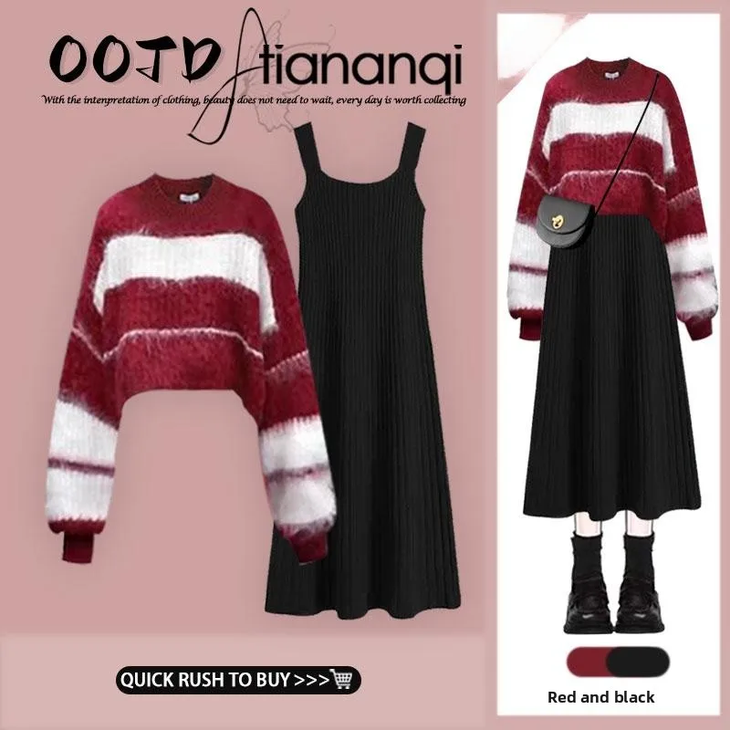 Winter Faion Striped Lazy Sle Knitted Top And Dr Slim Fit Two Piece Set Ele Versatile Long Sve round Ne Dr
Winter Faion Striped Lazy Sle Knitted Top And Dr Slim Fit Two Piece Set Ele Versatile Long Sve round Ne Dr